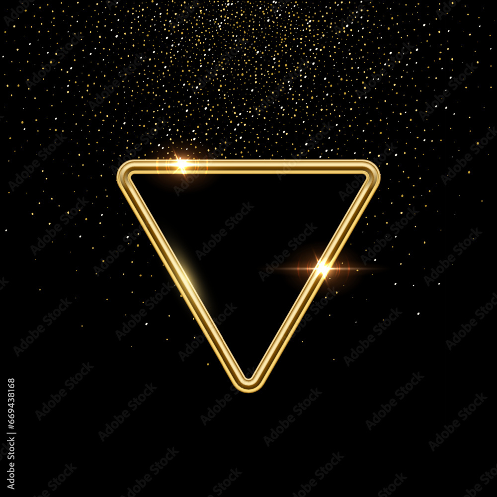 Fototapete 3d plate button of triangle shape with golden frame vector illustration. realistic isolated website 