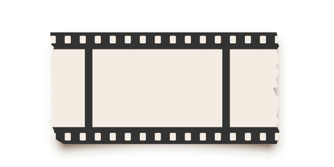 Cinema film frame vector illustration. Torn scrap photo negative template with space for text. Retro vintage cinematography. Black and white silent film