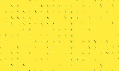 Seamless background pattern of evenly spaced black compass dividers of different sizes and opacity. Vector illustration on yellow background with stars