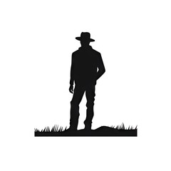 Farmer with mattock in field silhouette AI generative image - obrazy, fototapety, plakaty