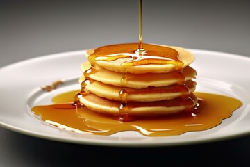 Three-dimensional pancake with syrup. Generative AI