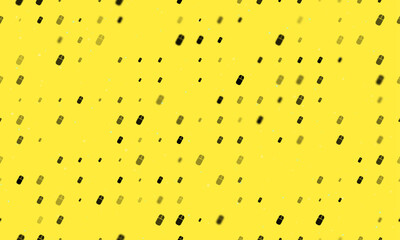 Seamless background pattern of evenly spaced black computer mouse symbols of different sizes and opacity. Vector illustration on yellow background with stars