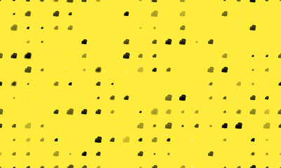 Seamless background pattern of evenly spaced black boxing gloves symbols of different sizes and opacity. Vector illustration on yellow background with stars