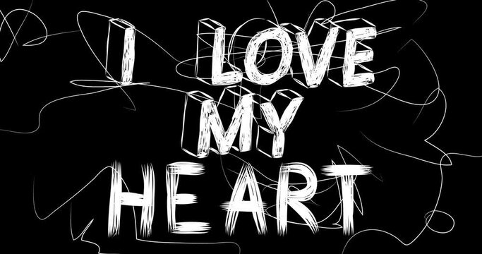 I Love My Heart Heart word animation of old chaotic film strip with grunge effect. Busy destroyed TV, video surface, vintage screen white scratches, cuts, dust and smudges.