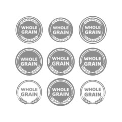 Whole grain vector label set. Wheat, cereal and bread icons and labels.