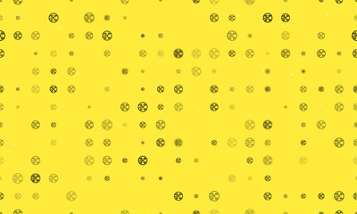 Seamless background pattern of evenly spaced black electrical board symbols of different sizes and opacity. Vector illustration on yellow background with stars