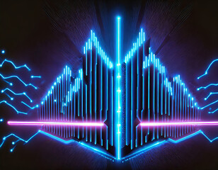 Naklejka premium Neon vector depiction of the sound barrier breaking, dark background, intricate detail