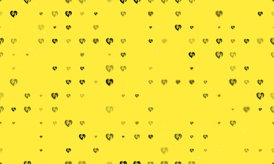 Seamless background pattern of evenly spaced black mom with baby symbols of different sizes and opacity. Vector illustration on yellow background with stars