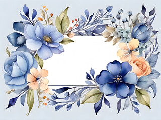 Watercolor blue flowers border banner for stationary  greetings  etc. floral decoration. Hand drawing.