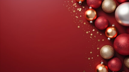 Christmas balls on the table,topview,surround empty space,decorated christmas accessories surround.