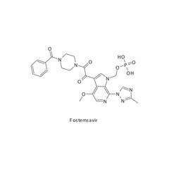 Fostemsavir flat skeletal molecular structure Entry Inhibitor antiviral drug used in HIV treatment. Vector illustration scientific diagram.