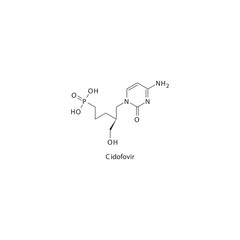 Fototapeta premium Cidofovir flat skeletal molecular structure Nucleic acid inhibitor antiviral drug used in Cytomegalovirus, CMV treatment. Vector illustration scientific diagram.