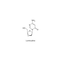 Lamivudine flat skeletal molecular structure Reverse-transcriptase inhibitor drug used in Hepatitis B, HIV prevention treatment. Vector illustration scientific diagram.