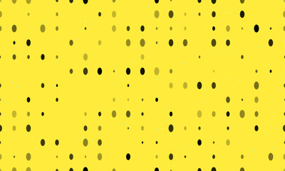 Seamless background pattern of evenly spaced black ellipse symbols of different sizes and opacity. Vector illustration on yellow background with stars