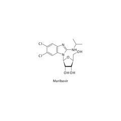 Maribavir flat skeletal molecular structure Antiviral drug used in Cytomegalovirus, CMV treatment. Vector illustration scientific diagram.