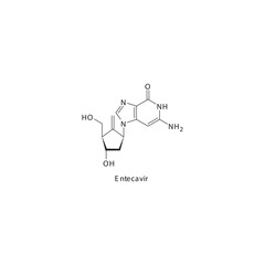 Entecavir  flat skeletal molecular structure Reverse-transcriptase inhibitor drug used in Hepatitis B treatment. Vector illustration scientific diagram.