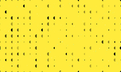 Seamless background pattern of evenly spaced black semicircle symbols of different sizes and opacity. Vector illustration on yellow background with stars