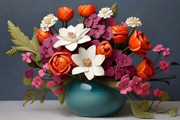 bouquet of tulips in vase,floral,beauty,daisy,blossom,flora,vase,bloom,Ai generated 