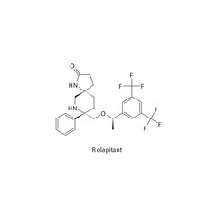Rolapitant  flat skeletal molecular structure Neurokinin receptor antagonist NKI1 drug used in Chemotherapy induced vomiting and nausea treatment. Vector illustration scientific diagram.