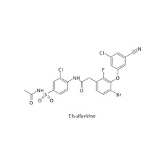 Elsulfavirine  flat skeletal molecular structure Reverse-transcriptase inhibitor drug used in HIV treatment. Vector illustration scientific diagram.