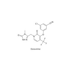 Doravirine flat skeletal molecular structure Reverse-transcriptase inhibitor drug used in HIV treatment. Vector illustration scientific diagram.