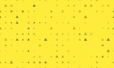 Seamless background pattern of evenly spaced black slippery road signs of different sizes and opacity. Vector illustration on yellow background with stars