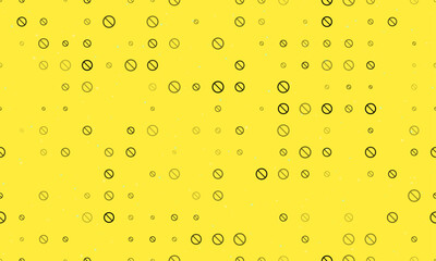 Seamless background pattern of evenly spaced black no parking signs of different sizes and opacity. Vector illustration on yellow background with stars
