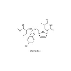 Stampidine  flat skeletal molecular structure Reverse-transcriptase inhibitor drug used in HIV treatment. Vector illustration scientific diagram.