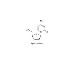 Apricitabine  flat skeletal molecular structure Reverse-transcriptase inhibitor drug used in HIV treatment. Vector illustration scientific diagram.