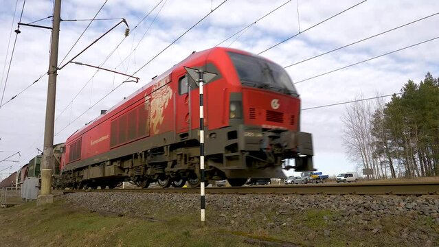 Footage of a passing freight train. Lithuania, 05 10 2023