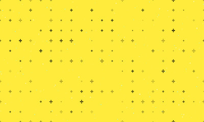 Seamless background pattern of evenly spaced black division symbols of different sizes and opacity. Vector illustration on yellow background with stars