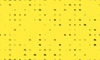 Seamless background pattern of evenly spaced black tractor symbols of different sizes and opacity. Vector illustration on yellow background with stars