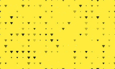 Seamless background pattern of evenly spaced black buffalo head symbols of different sizes and opacity. Vector illustration on yellow background with stars