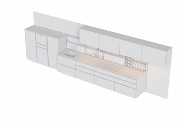modern kitchen isolated on white background, home furniture, 3D illustration, cg render