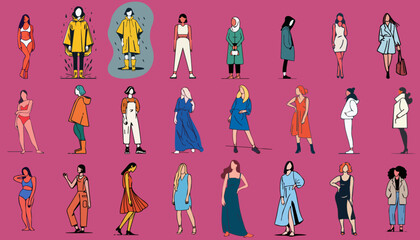 24 Minimalistische Frauen Illustrationen Vektor Grafiken Paket | Minimalistic Women Drawings Vector Graphics Bundle