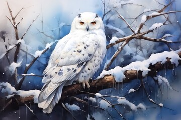 Fototapeta premium snowy owl in snow
