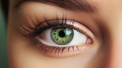 Beautiful woman's green eye. Close-up shot of female eye. Generative AI