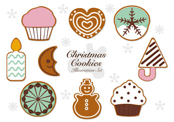 Vector illustration Christmas Gingerbread Christmas gingerbread and homemade sweet sugar-coated cookie stars or winter food biscuit set isolated.