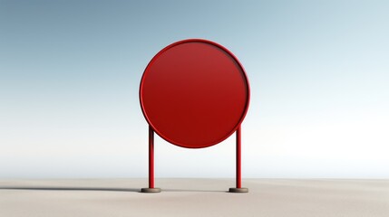 Blank red signboard on the sand. 3d render illustration Generative AI