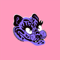 Abstract Tiger or leopard. Unique, cartoon, quirky style. Hand drawn trendy Vector illustration. Funny colorful character. Isolated design element. Poster, print, logo, sticker, tattoo idea template