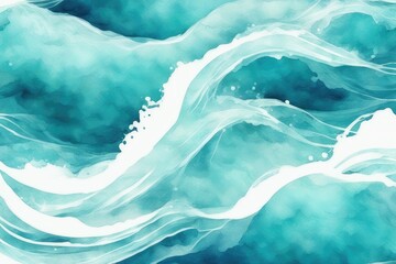 Fototapeta na wymiar Abstract water ink wave, blue background watercolor texture. Aqua, teal and white ocean wave web, mobile Graphic Resource. Winter snow wave for copy space text backdrop, wavy weather illustration