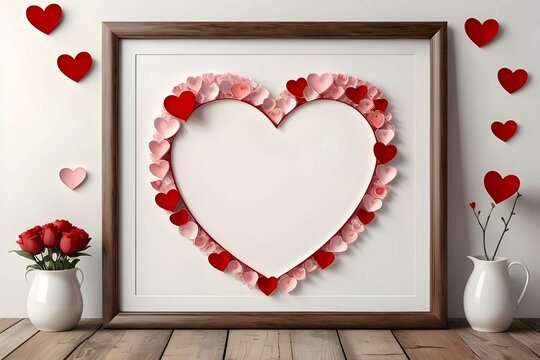 Blank heart shaped mockup design for Valentine's Day with a photo frame