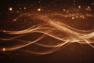 Fototapeta na wymiar digital dark brown particles wave and light abstract background with shining dots stars