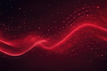 digital dark red particles wave and light abstract background with shining dots stars