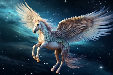 Pegasus and starry sky. Generative AI
