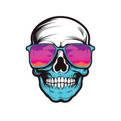 Neon hipster skull with sunglass