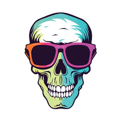 Neon hipster skull with sunglass