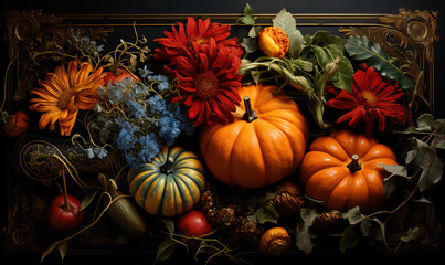 Obraz na płótnie Canvas Illustration of a bright autumn still life with pumpkins.