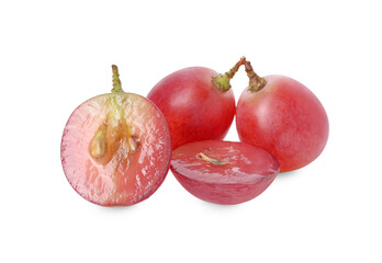 Cut and whole ripe red grapes isolated on white