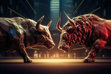 Bull and bear, concept of stock market exchange, Generative AI